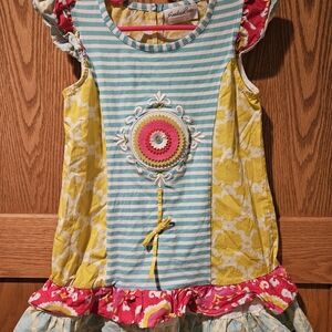 Emily Rose Girls Striped Blue and Yellow Floral Dress
